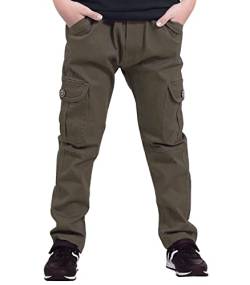 CAMLAKEE Jungen Cargohose Kinder Hosen Jungs Jogginghose Jogger Freizeithose mit Elastischem Bund Helles Sepiabraun DE: 116-122 (Herstellergröße 120) von CAMLAKEE