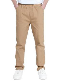 CAMLAKEE Jungen Chino Hose Kinder Jungs Straight Fit Chinohose mit Elastischem Bund L Khaki DE: 164-170 (Herstellergröße 170) von CAMLAKEE