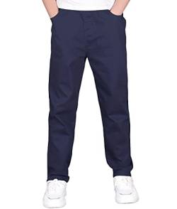 CAMLAKEE Jungen Chino Hose Kinder Jungs Straight Fit Chinohose mit Elastischem Bund Navy DE: 128-134 (Herstellergröße 130) von CAMLAKEE