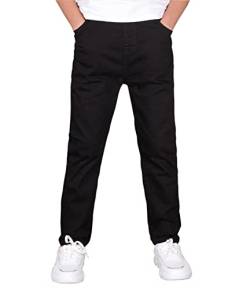 CAMLAKEE Jungen Chino Hose Kinder Jungs Straight Fit Chinohose mit Elastischem Bund Schwarz DE: 140-146 (Herstellergröße 140) von CAMLAKEE