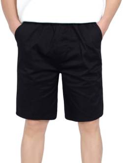 CAMLAKEE Jungen Chino Shorts Kinder Kurze Hosen Freizeit Bermuda Jungs Chinoshorts mit Elastische Taille Schwarz DE: 170-176 (Herstellergröße 180) von CAMLAKEE