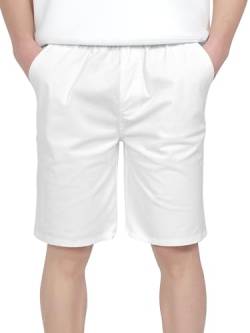 CAMLAKEE Jungen Chino Shorts Kinder Kurze Hosen Freizeit Bermuda Jungs Chinoshorts mit Elastische Taille Weiss DE: 140-146 (Herstellergröße 140) von CAMLAKEE