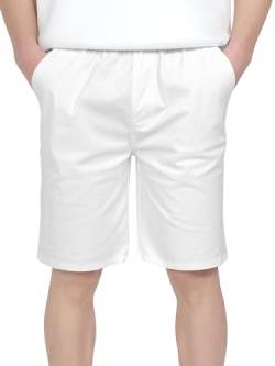 CAMLAKEE Jungen Chino Shorts Kinder Kurze Hosen Freizeit Bermuda Jungs Chinoshorts mit Elastische Taille Weiss DE: 152-158 (Herstellergröße 150) von CAMLAKEE