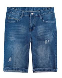 CAMLAKEE Jungen Jeansshorts Kinder Kurze Hosen Mädchen Jeans Bermuda Sommer Shorts mit Elastischer Bund Hellblau DE: 134-140 (Herstellergröße 140) von CAMLAKEE
