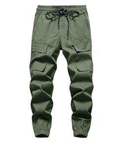 CAMLAKEE Kinder Cargohose Slim Fit Jungen Jogginghose Jungs Cargo Jogger Hose mit Gummizug Armee DE:152-158 (Herstellergröße 160) von CAMLAKEE