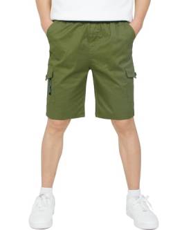 CAMLAKEE Kurze Hose Kinder Jungen Cargo Shorts Jungs Cargoshorts Sommer Kurz Arbeits Hosen mit Elastischem Bund Armee DE: 152-158 (Herstellergröße 160) von CAMLAKEE