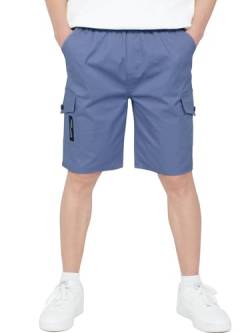 CAMLAKEE Kurze Hose Kinder Jungen Cargo Shorts Jungs Cargoshorts Sommer Kurz Arbeits Hosen mit Elastischem Bund Blau DE: 170-176 (Herstellergröße 180) von CAMLAKEE