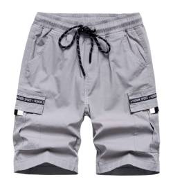 CAMLAKEE Kurze Hosen Jungen Cargoshorts Kinder Shorts Bermuda Sommershorts Jungs mit Elastische Taille Grau DE: 134-140 (Herstellergröße 140) von CAMLAKEE