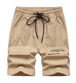 CAMLAKEE Kurze Hosen Jungen Cargoshorts Kinder Shorts Bermuda Sommershorts Jungs mit Elastische Taille Khaki DE: 134-140 (Herstellergröße 140) von CAMLAKEE