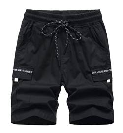 CAMLAKEE Kurze Hosen Jungen Cargoshorts Kinder Shorts Bermuda Sommershorts Jungs mit Elastische Taille Schwarz DE: 122-128 (Herstellergröße 130) von CAMLAKEE