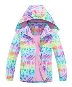 CAMLAKEE Mädchen Regenjacke Gefütterte Kinder Softshelljacke Übergangsjacke Warme Jacke Gedruckt Winterjacke Lila DE: 134-140 (Herstellergröße 140) von CAMLAKEE