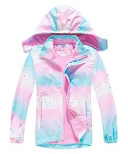 CAMLAKEE Mädchen Regenjacke Gefütterte Kinder Softshelljacke Übergangsjacke Warme Jacke Gedruckt Winterjacke Rosa Herz DE: 104-110 (Herstellergröße 110) von CAMLAKEE