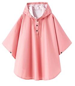 CAMLAKEE Mädchen Regenponcho Wasserdicht Kinder Regenmantel Fahrrad Leichter Regencape Jungen Ponch Rosa DE: 128-140 (Herstellergröße L) von CAMLAKEE