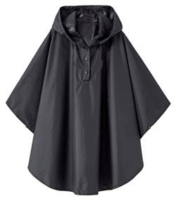 CAMLAKEE Mädchen Regenponcho Wasserdicht Kinder Regenmantel Fahrrad Leichter Regencape Jungen Ponch Schwarz DE: 128-140 (Herstellergröße L) von CAMLAKEE