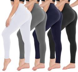 CAMPSNAIL Leggings Damen High Waist Blickdicht Leggings Weich Leggins Elastisch Sportleggins Lang Bauchweg Push Up Hose für Yoga Sport Gym(Schwarz/Grau/Weiß/Navy, S-M(DE34-40)) von CAMPSNAIL