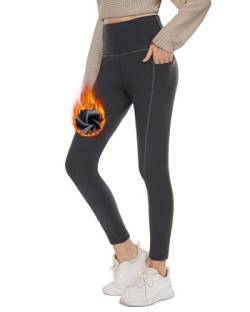 CAMPSNAIL Thermo Leggings Damen-Winter Gefütterte High Waist Leggings mit Innenfleece Sportleggins Lang Warm Yogahose Laufhose(Dunkelgrau-New,L) von CAMPSNAIL