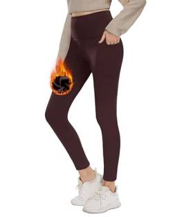 CAMPSNAIL Thermo Leggings Damen-Winter Gefütterte High Waist Leggings mit Innenfleece Sportleggins Lang Warm Yogahose Laufhose(Kaffee,L) von CAMPSNAIL