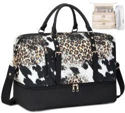 CAMTOP Weekend Reisetasche Damen Frauen Duffle Tote Taschen PU Leder Trim Canvas Übernachtung Tasche Gepäck, Oxford Leopard von CAMTOP