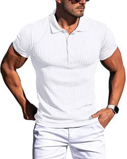 CANGHPGIN Poloshirts für Herren Dry Fit Kurzarm Slim Fit Muscle T Shirts Herren Casual Golf Shirts Groß und Tall, Weiß, Groß von CANGHPGIN