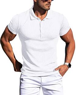 CANGHPGIN Poloshirts für Herren Dry Fit Kurzarm Slim Fit Muscle T Shirts Herren Casual Golf Shirts Groß und Tall, Weiß, Mittel von CANGHPGIN