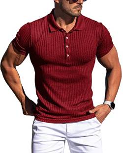 Muscle Polo Shirts für Herren Slim Fit Kurzarm Golf Shirts Männer Dry Fit Shirts Casual Stilvolle Kleidung, Weinrot, XL von CANGHPGIN