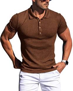 Muskel-Poloshirts für Herren, schmale Passform, kurzärmelig, Golf-Shirts, Herren, trockene Passform, lässige stilvolle Kleidung, Kaffee, XL von CANGHPGIN