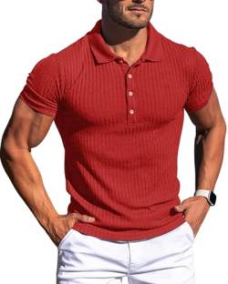 Muskel-Poloshirts für Herren, schmale Passform, kurzärmelig, Golf-Shirts, Herren, trockene Passform, lässige stilvolle Kleidung, Rot/Ausflug, einfarbig (Getaway Solids), Klein von CANGHPGIN