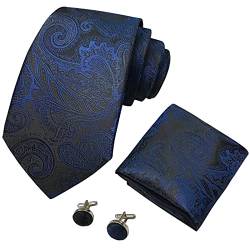 CANGRON Herren Blau Schwarz Paisley Krawatte Gewebte Herren Tasche Quadrat Manschettenknöpfe Krawatten Set DLSP8LE von CANGRON