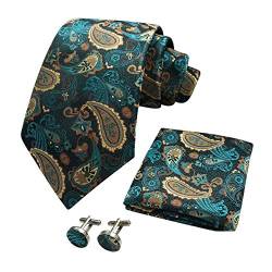 CANGRON Herren Blaugrünes grünes Paisley Paisley Tie Set Krawatte mit Pocket Square Manschettenknöpfen Geschenkbox DLSP8LV- von CANGRON