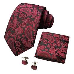 CANGRON Herren Burgund Paisley Krawatte Gewebte Herren Tasche Quadrat Manschettenknöpfe Krawatten Set DLSPXJH von CANGRON