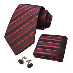 CANGRON Herren Burgund Rot Schwarz Streifen Krawatte Gewebte Herren Tasche Quadrat Manschettenknöpfe Krawatten Set DLST8ZJ von CANGRON