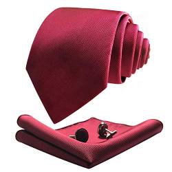 CANGRON Herren Extra lange Burgund Krawatte Set 160 cm lange Krawatte mit Einstecktuch Manschettenknöpfe Geschenkbox DLSCLJH von CANGRON
