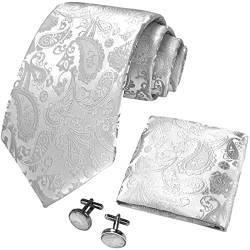 CANGRON Herren Krawatte Silber Paisley Krawatte Einstecktuch Manschettenknöpfe Krawatten Set DLSPXYI von CANGRON