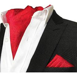 CANGRON Herren Red Paisley Ascot Krawatte Krawatte & Einstecktuch Set DLJP2DH von CANGRON