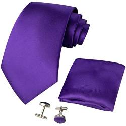 CANGRON Herren Violett Krawatte Set Krawatte mit Einstecktuch Manschettenknöpfe Geschenkbox DLSC8ZI von CANGRON
