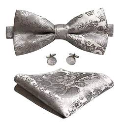 CANGRON Men Silber Vorgebundene Paisley Fliegenbinder Pocket Square Bowties Set DBSP2YI von CANGRON