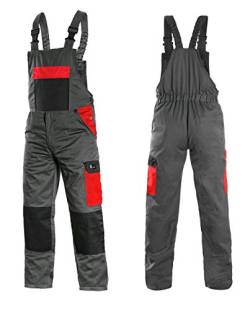 CANIS CXS Phoenix Cronos Arbeitslatzhose Professionelle Latzhose Herren Schutz für Monteur Gärtner Damen Hose für Mechaniker mit Klettverschlusstaschen Cargotaschen; grau mit rot (52) von CANIS