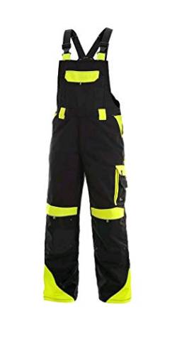 CANIS CXS Sirius Brighton Arbeitslatzhose Herren Arbeitshose reflektierend Latzhose Schutz für Maler Stuckateur Monteur Gärtner Mechaniker Cargohose große Taschen Damen Hose; schwarz mit gelb; (48) von CANIS