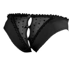 CANMIYOU Damen Spitze Sexy Tanga,Ouvert Slip Unterhosen,Niedrige Taille Offener Schritt V-String Thongs,Perspektive Höschen mit DREI Bögen,Erotische Unterwäsche (Schwarz, M-40) von CANMIYOU