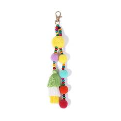 bommel schlüsselanhänger,Haarball Quaste Keychain Hängende Anhänger Flauschige Kunstpelz Ball Keyring -Tasche Accessoires Für Frauen Mädchen (gelb) von CAOMEI