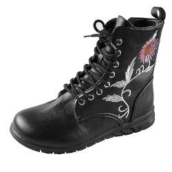 CAOQAO , einfarbig, kurze Stiefel, PU, Sonnenblumen-Stil, lockerer hinterer Absatz, kurzer Absatz, mittlere Wadenstiefel Herren 45 (Black, 42) von CAOQAO