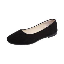 CAOQAO Damen- und Mädchen-Schuhe, einfarbig, große Größe, zum Hineinschlüpfen, flach, flach, bequem, lässig, einzelne Schuhe Damen Schuhe Keilabsatz (Black, 43) von CAOQAO