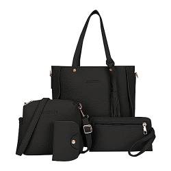 CAOQAO Einfarbige Handtasche für Damen, Umhängetasche, Handtasche, Kartenhalter für den täglichen Gebrauch Umhängetaschen Damen Schwarz Mit (Black, One Size) von CAOQAO