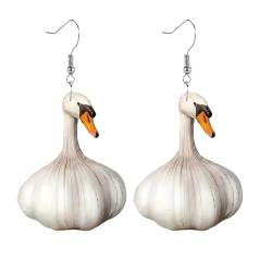 CAOQAO Einzigartige und kreative Ohrringe! Acryl-Ohrringe mit Knoblauch-Ente, ein modisches Highlight, das Sie zum Mittelpunkt der Party macht Ohrringe Flasche (White, One Size) von CAOQAO