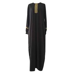 Damen Plus Size Print Abaya Jilbab muslimischen Maxi-Kleid Casual Kaftan langes Kleid,Loser Normallack Kleidungs Damen Lange Ärmel Ramadan Kleider Gebet Kleid,Schwarz,L von CAOQAO