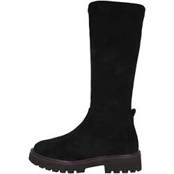 CAPRICE Damen Hohe Stiefel ohne Absatz Memotion bis zum Knie Flach Weite G Vegan, Schwarz (Black Stretch 1), 41 EU von CAPRICE