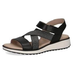 CAPRICE Damen Sandalen flach aus Leder Glitzer, Schwarz (Black Nappa), 37 EU von CAPRICE