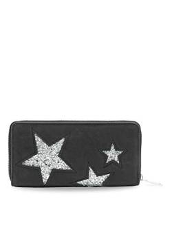 CAPRIUM Geldbörse mit glitzerndem Stern Cutout Muster und Ziernaht, Reißverschluss, Portemonnaie, Damen 00055003 (Schwarz) von CAPRIUM