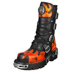 Stiefel New Rock Reaktor Schwarz Pulik Feuer Schnallen Leder Leder Stiefel Metallic Flames Black M.591-S16, Schwarz , 46 EU von CARAMBAShop