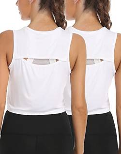 CARCOS 2er Pack Damen Yoga Crop Top Sport Crop Top ärmelloses Sporttop Trainingsshirt Oberteil atmungsaktive Sommer Tank Top,Weiß,M von CARCOS